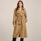 Women's Trench Coat Double Breasted with Belted Waist