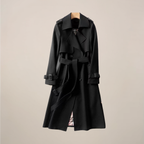 Women's Trench Coat Double Breasted with Belted Waist - Black
