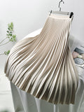 Women's High-Waisted Pleated Midi Skirt - Beige