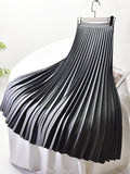 Women's High-Waisted Pleated Midi Skirt - Dark Grey