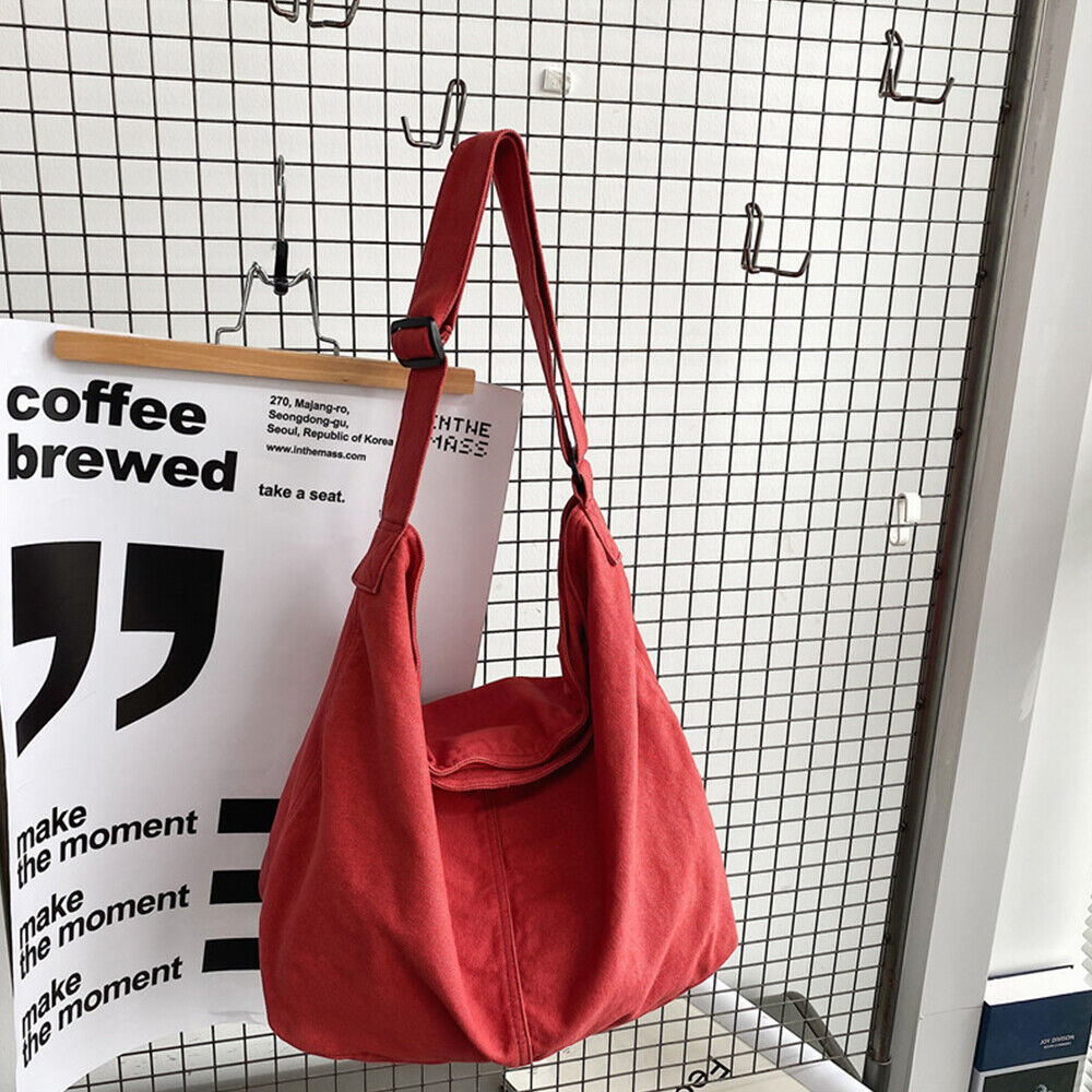 Women's Canvas Shoulder Bag Crossbody Slouch Style - Red