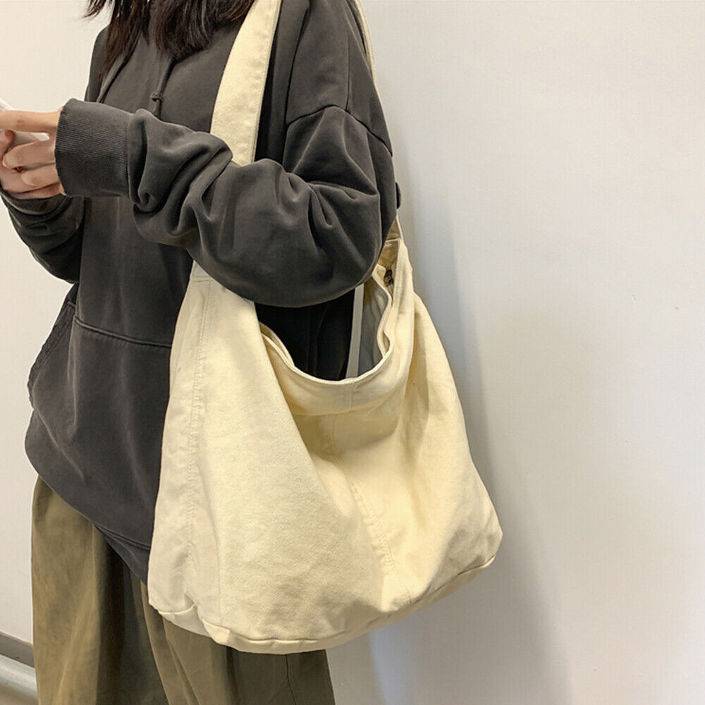 Women's Canvas Shoulder Bag Crossbody Slouch Style - White