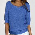 Women's Jumper with Round Neck and Batwing Sleeves - Blue