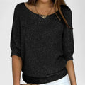 Women's Jumper with Round Neck and Batwing Sleeves - Black