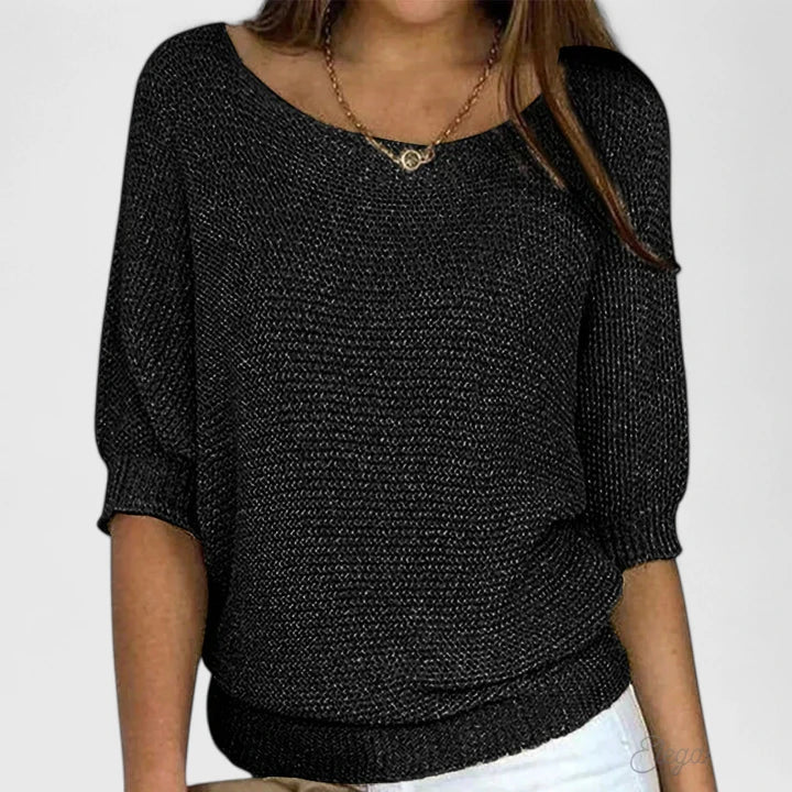 Women's Jumper with Round Neck and Batwing Sleeves - Black