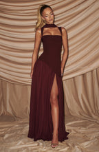 Women's Maxi Dress Sleeveless with Square Neck and High Slit - 10