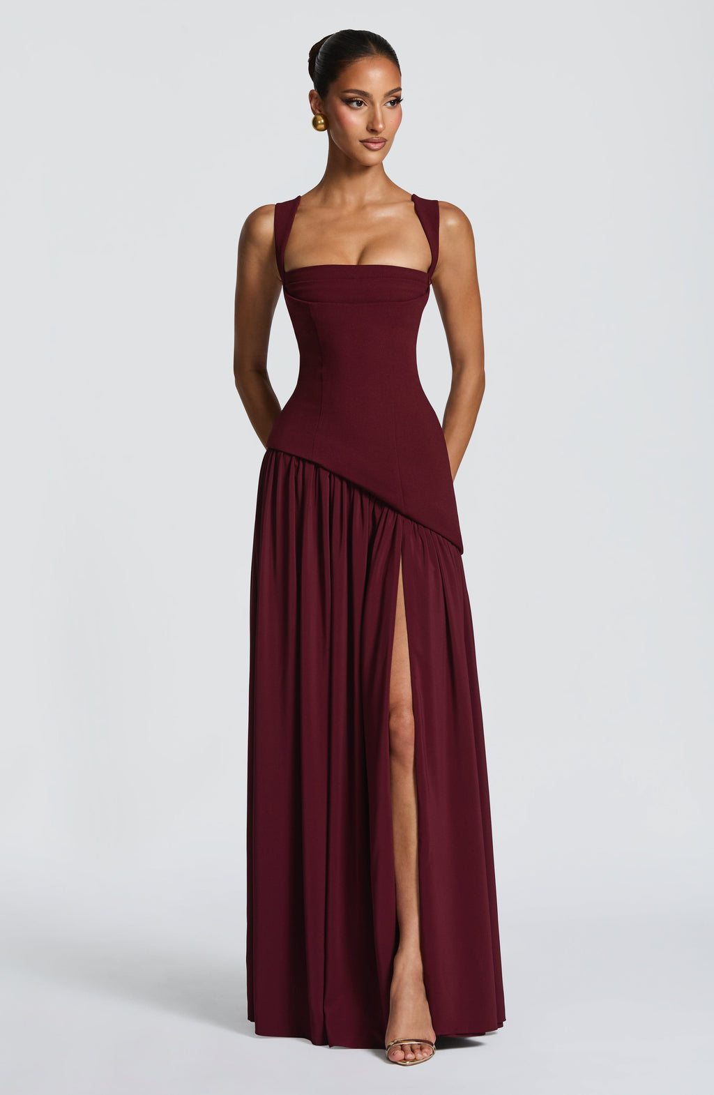 Women's Maxi Dress Sleeveless with Square Neck and High Slit - 2
