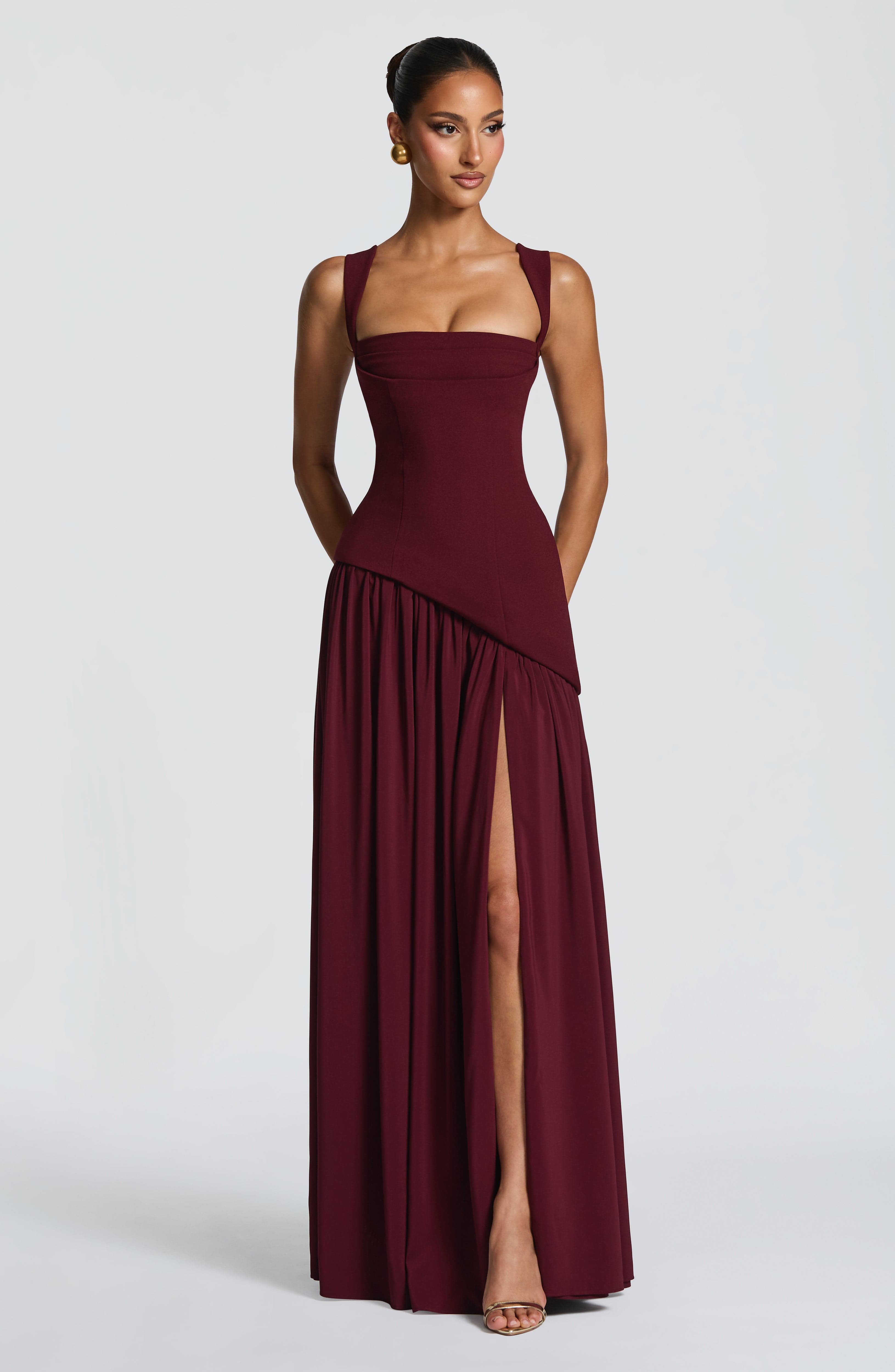 Women's Maxi Dress Sleeveless with Square Neck and High Slit - 2