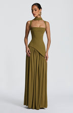 Women's Corset Maxi Dress with Chiffon Scarf and A-Line Skirt - 10