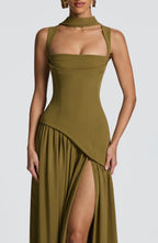 Women's Corset Maxi Dress with Chiffon Scarf and A-Line Skirt - 7