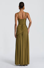 Women's Corset Maxi Dress with Chiffon Scarf and A-Line Skirt - 5