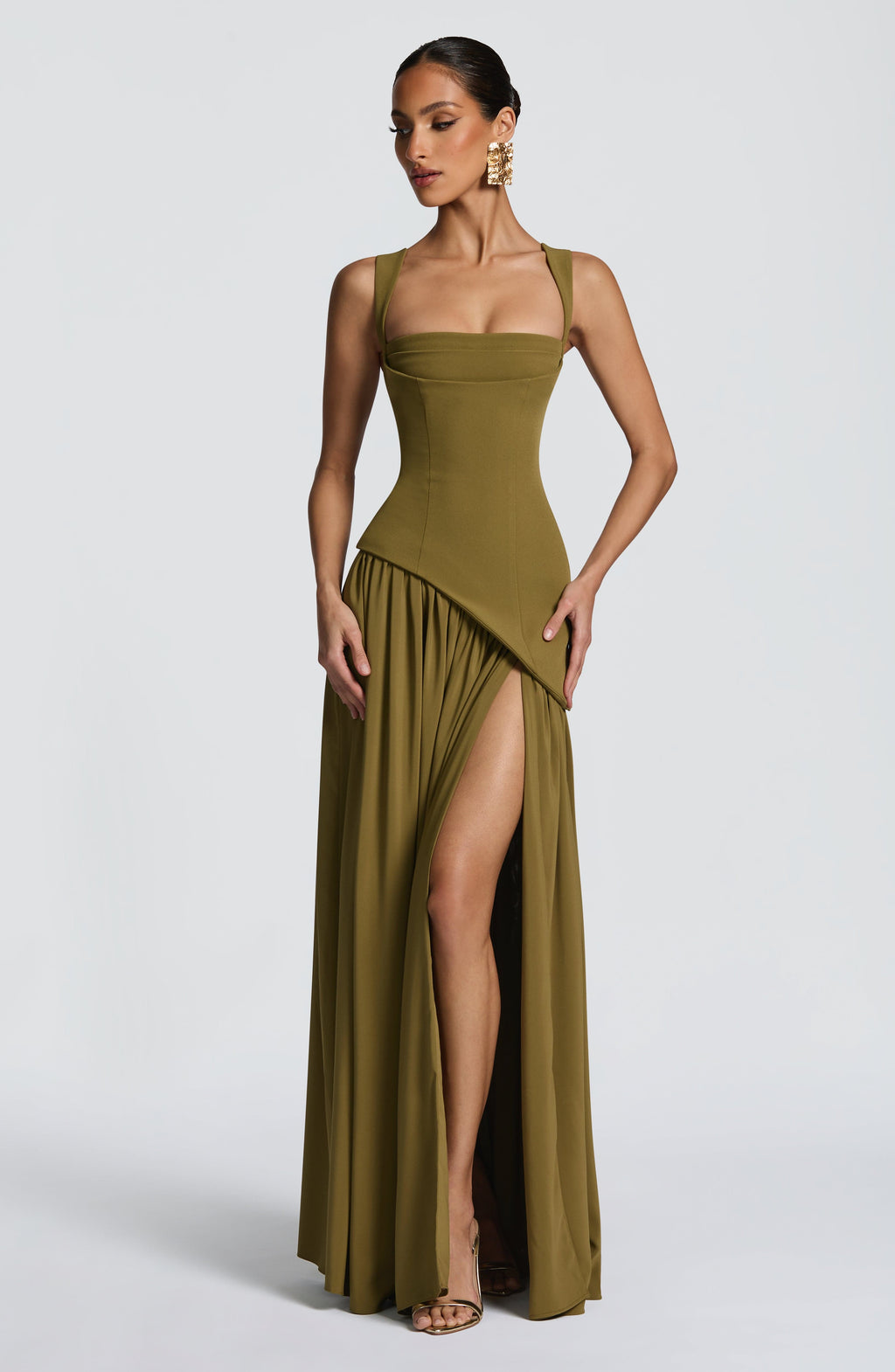 Women's Corset Maxi Dress with Chiffon Scarf and A-Line Skirt - 9
