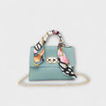 Women's Handbag with Scarf Detail and Chain Strap - Blue