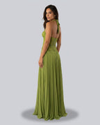 Women's Sweetheart Maxi Dress with Lace Bodice and Pleated Skirt - 3
