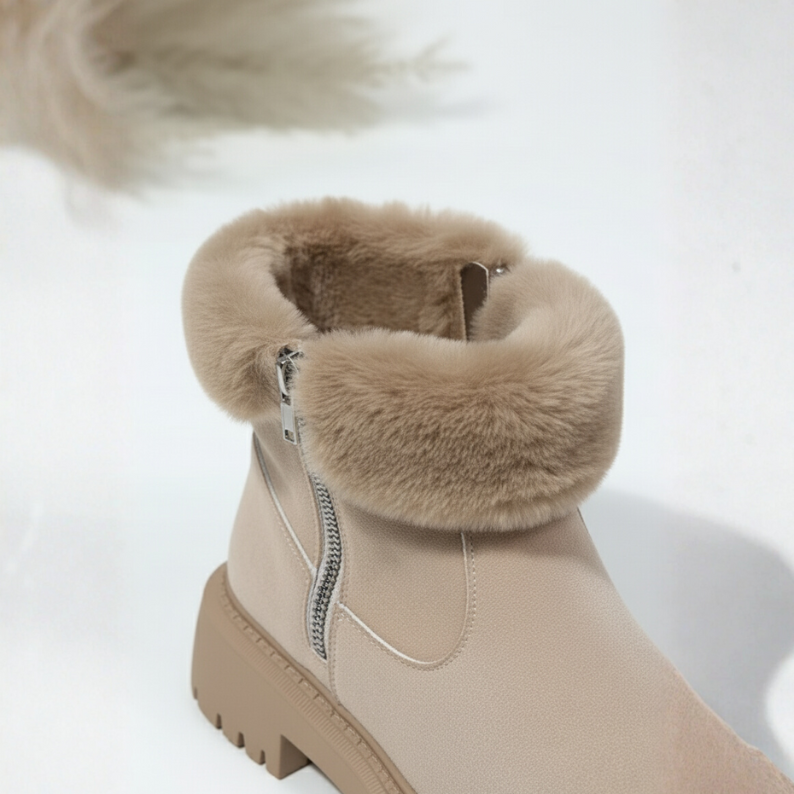 Women's Ankle Boots with Faux Fur Trim and Side Zip - 6