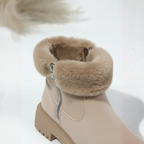 Women's Ankle Boots with Faux Fur Trim and Side Zip - 6