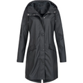 Women's Long Hooded Rain Jacket with Snap Fastening - Black