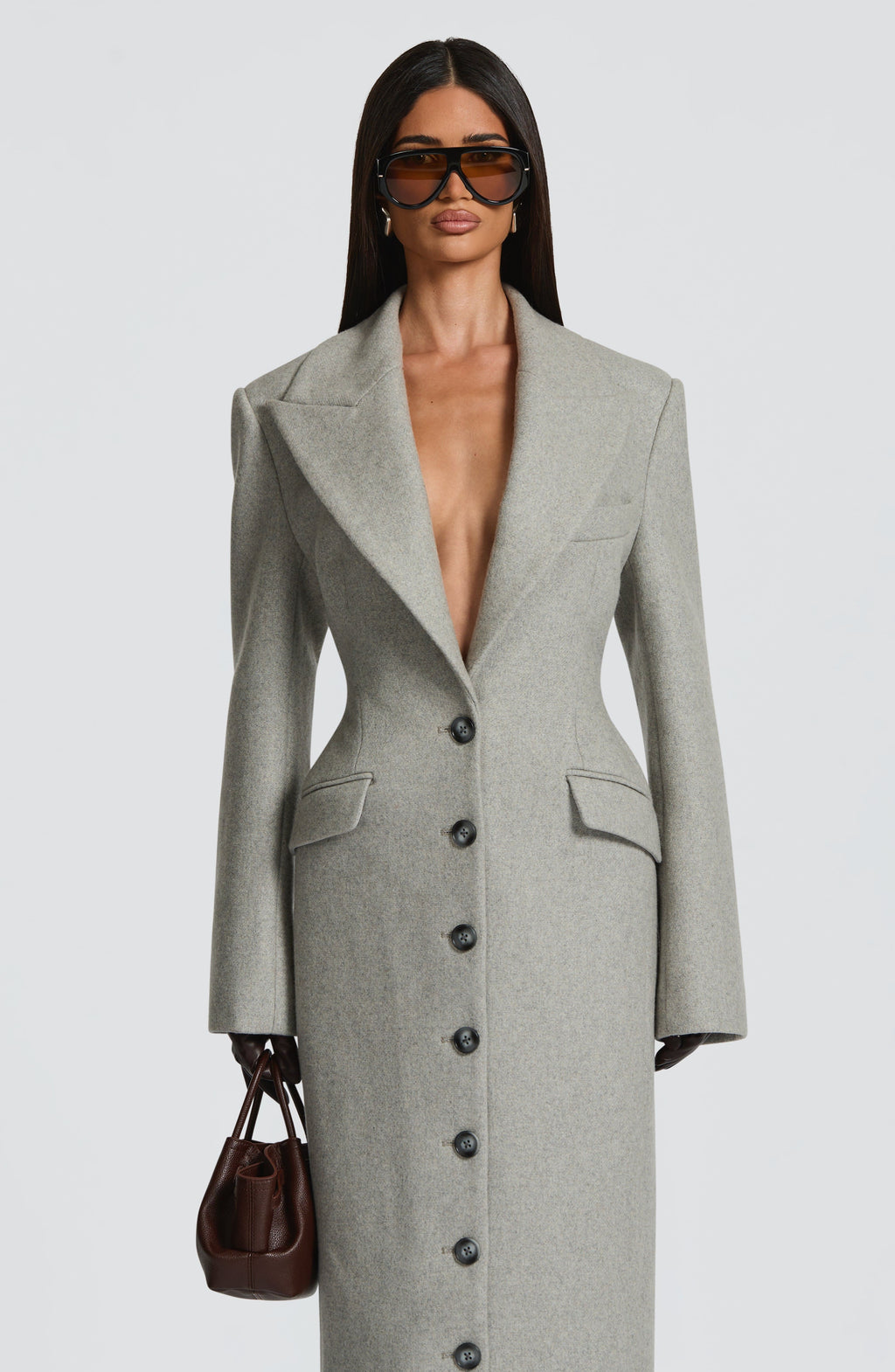 Women's Long Coat Tailored Fit with Peak Lapel - 11