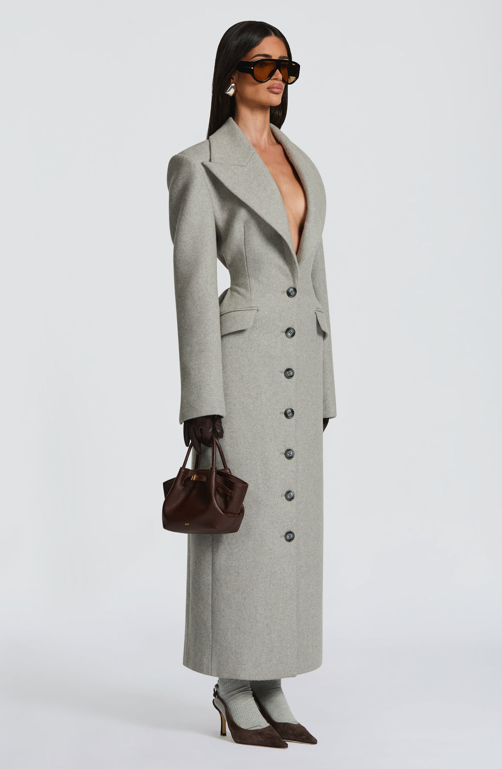 Women's Long Coat Tailored Fit with Peak Lapel - 4