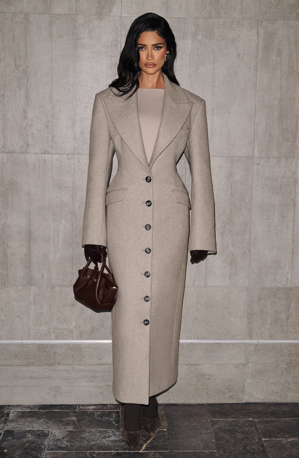 Women's Long Coat Tailored Fit with Peak Lapel - 14