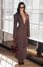 Women's Long Coat Tailored Fit with Notch Lapel and Button Front - 7