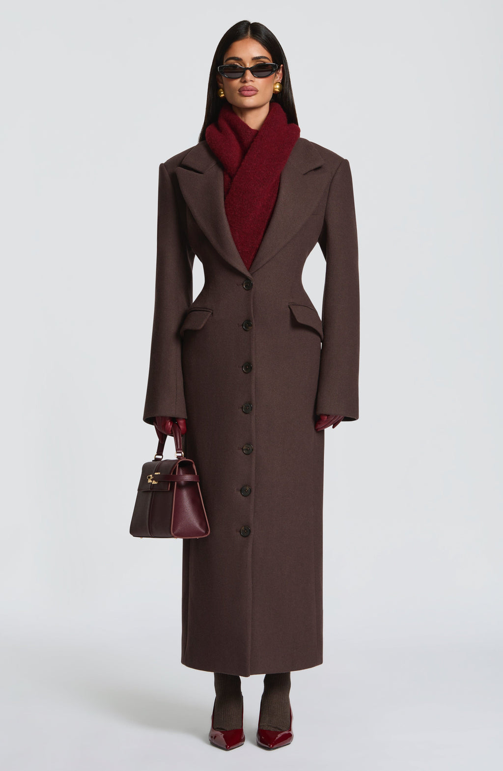 Women's Long Coat Tailored Fit with Notch Lapel and Button Front - 2