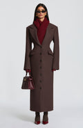 Women's Long Coat Tailored Fit with Notch Lapel and Button Front - 2