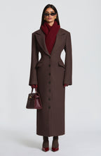 Women's Long Coat Tailored Fit with Notch Lapel and Button Front - 2