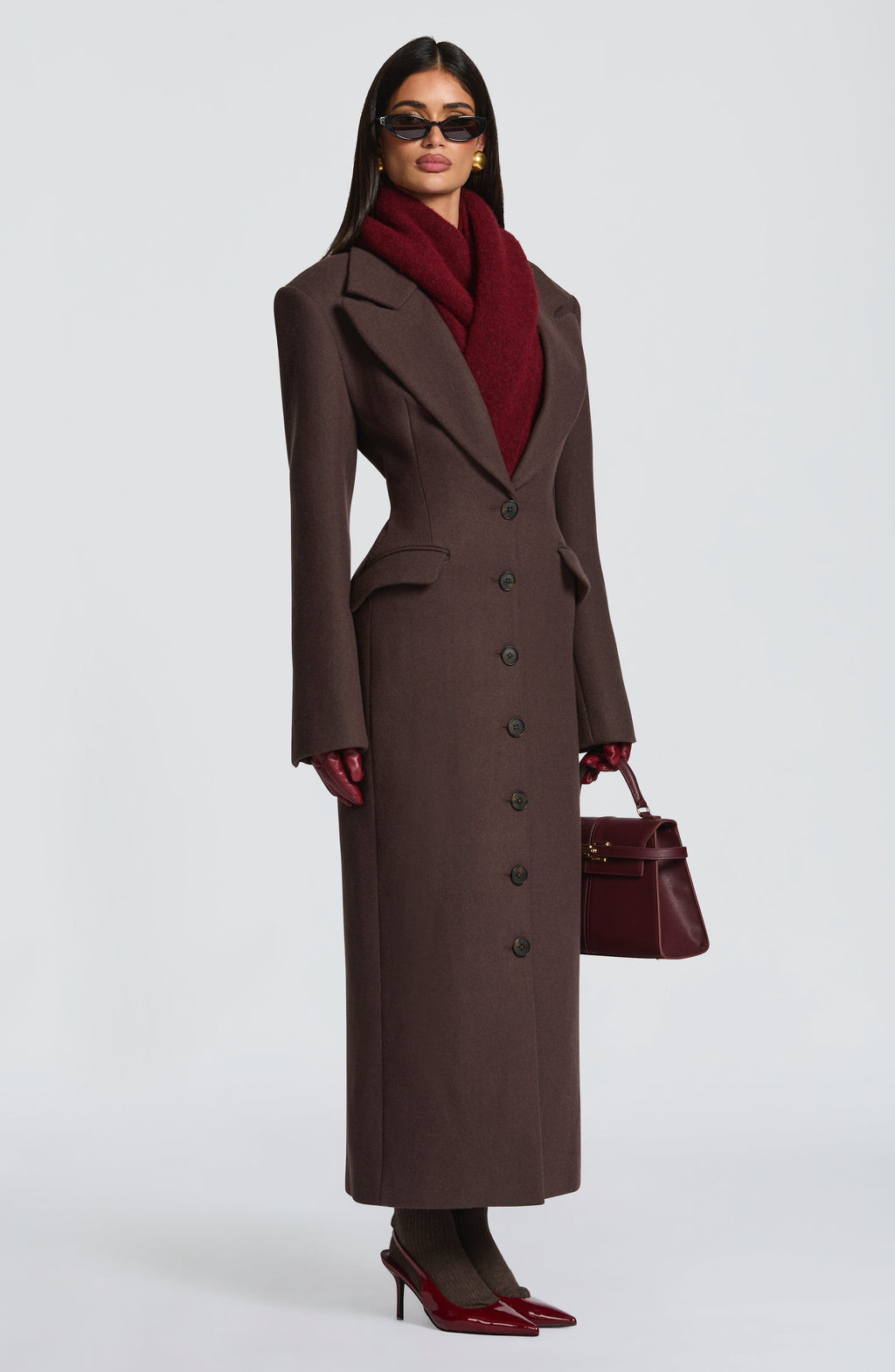 Women's Long Coat Tailored Fit with Notch Lapel and Button Front - 3