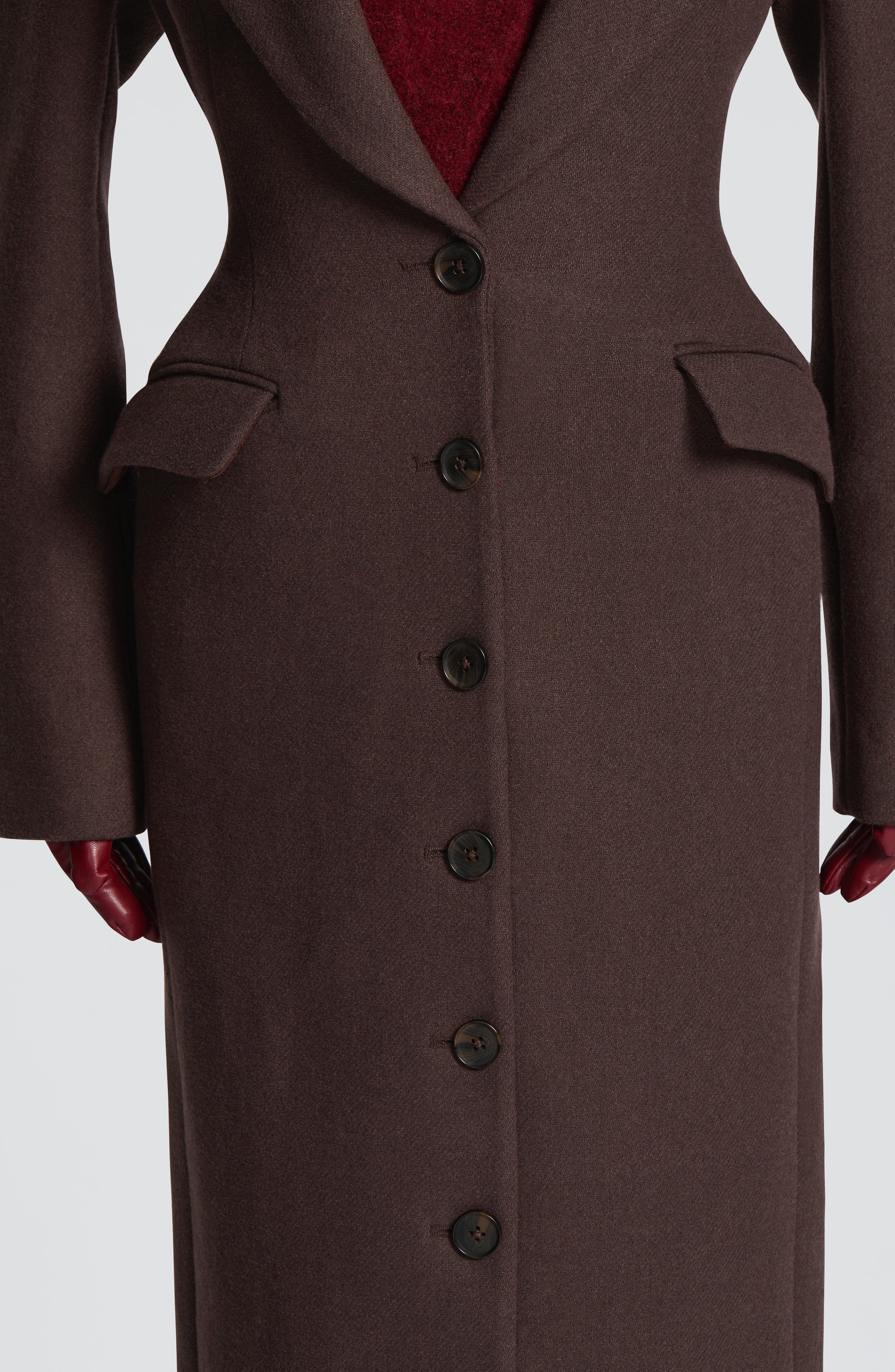 Women's Long Coat Tailored Fit with Notch Lapel and Button Front - 9