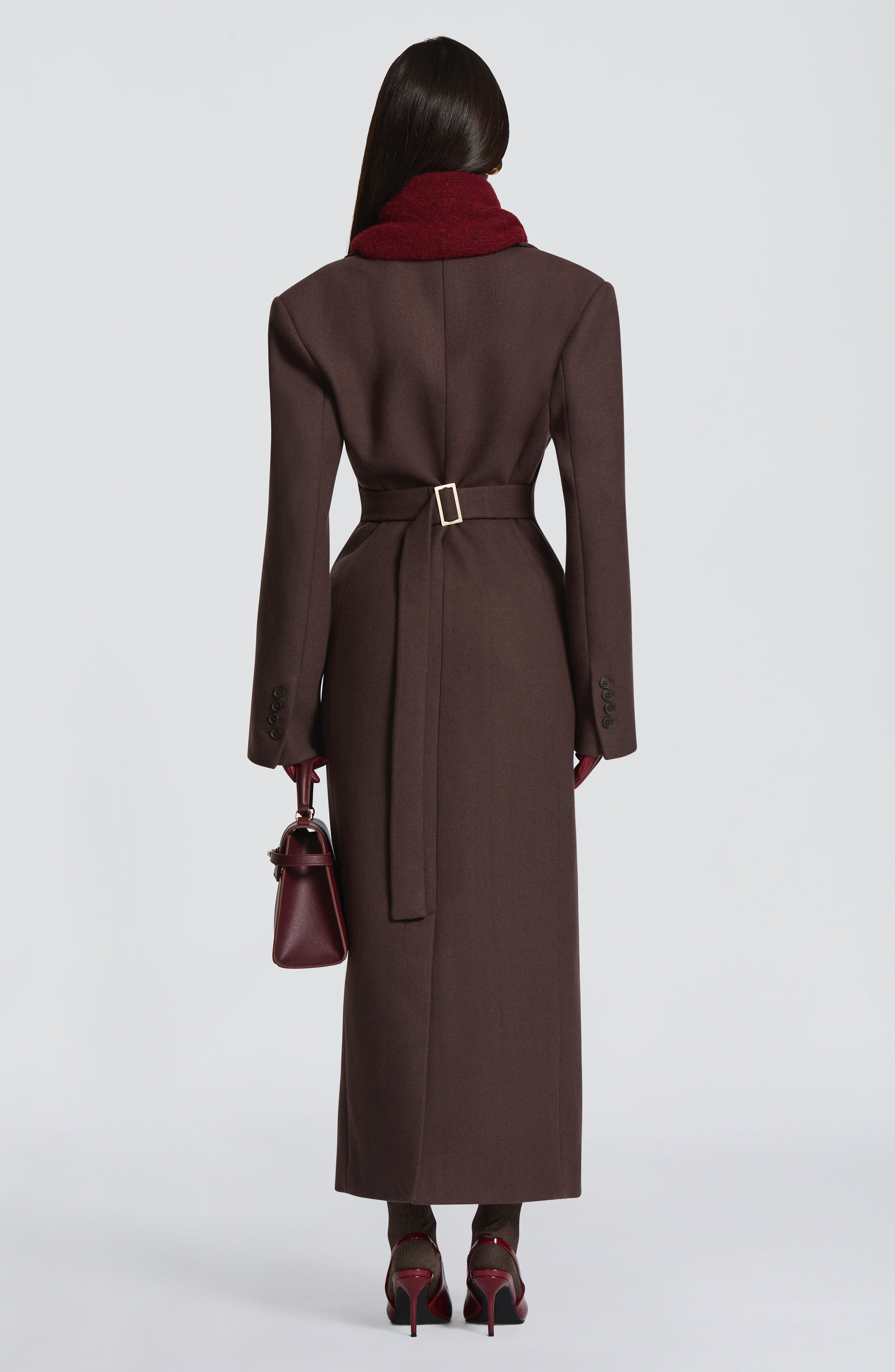 Women's Long Coat Tailored Fit with Notch Lapel and Button Front - 5