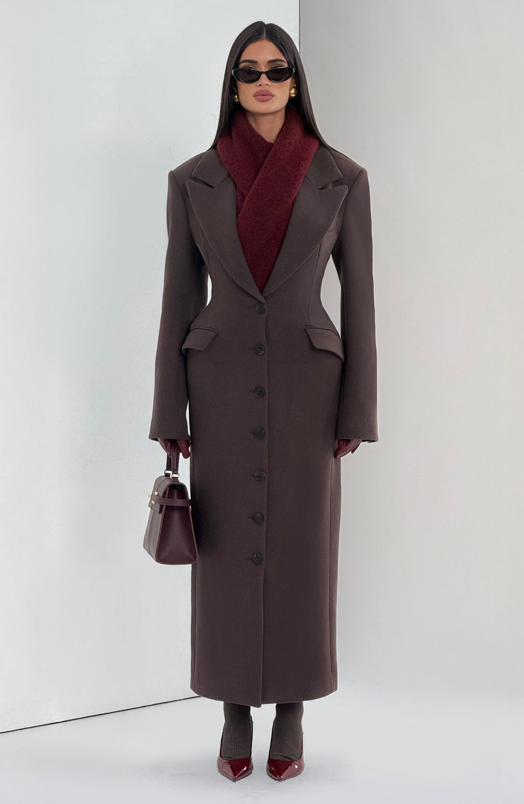 Women's Long Coat Tailored Fit with Notch Lapel and Button Front - 11