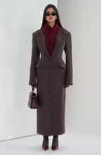 Women's Long Coat Tailored Fit with Notch Lapel and Button Front - 11