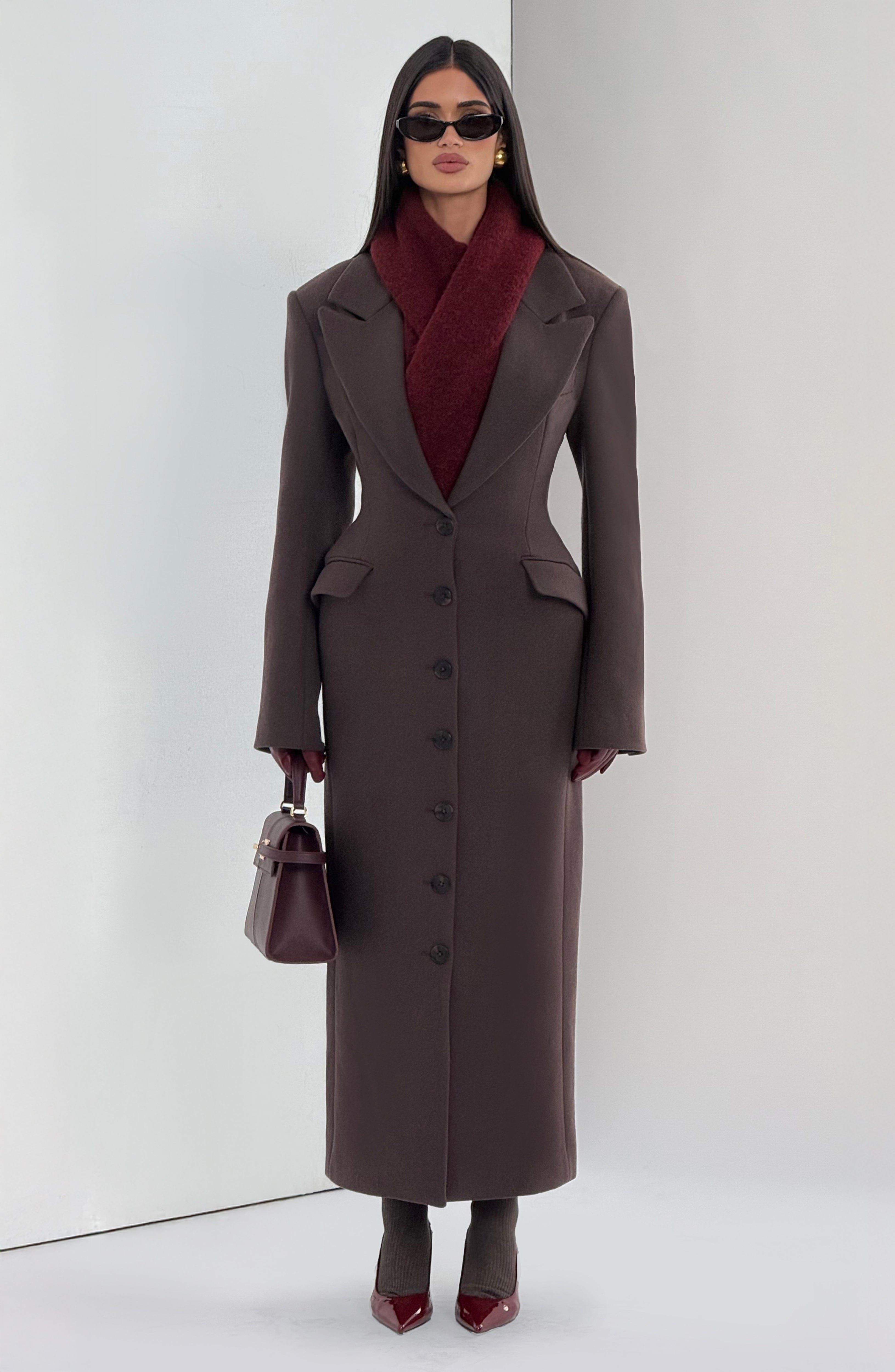 Women's Long Coat Tailored Fit with Notch Lapel and Button Front - 11