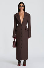 Women's Long Coat Tailored Fit with Notch Lapel and Button Front - 4