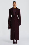 Women's Long Overcoat with Notched Lapel and Tailored Waist - 2