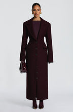 Women's Long Overcoat with Notched Lapel and Tailored Waist - 2