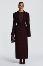 Women's Long Overcoat with Notched Lapel and Tailored Waist - 13