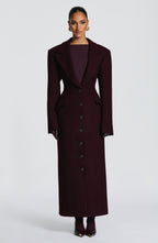 Women's Long Overcoat with Notched Lapel and Tailored Waist - 11