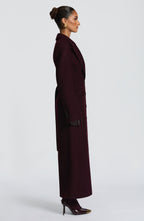 Women's Long Overcoat with Notched Lapel and Tailored Waist - 10