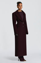 Women's Long Overcoat with Notched Lapel and Tailored Waist - 7