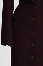 Women's Long Overcoat with Notched Lapel and Tailored Waist - 9