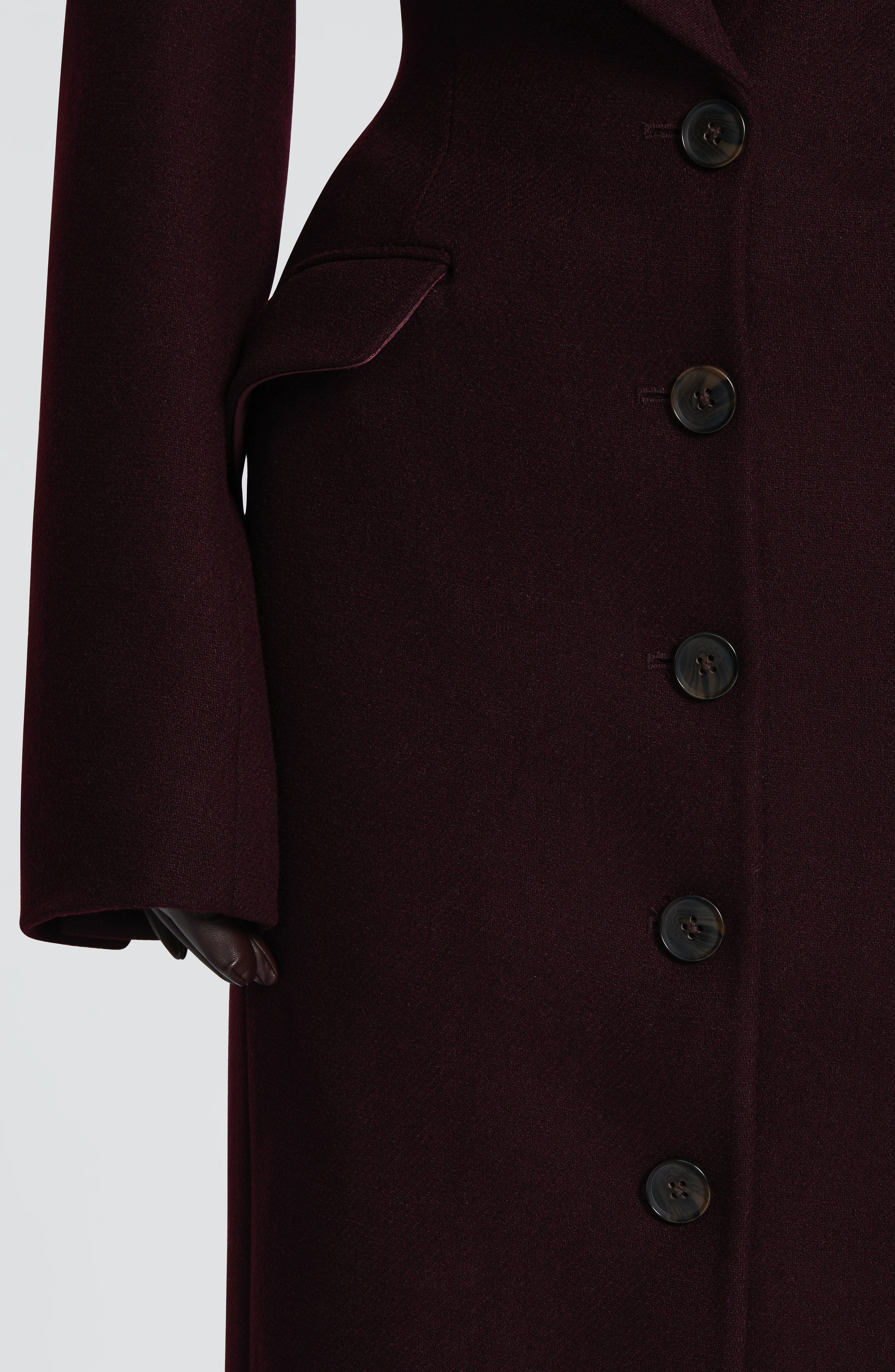 Women's Long Overcoat with Notched Lapel and Tailored Waist - 9