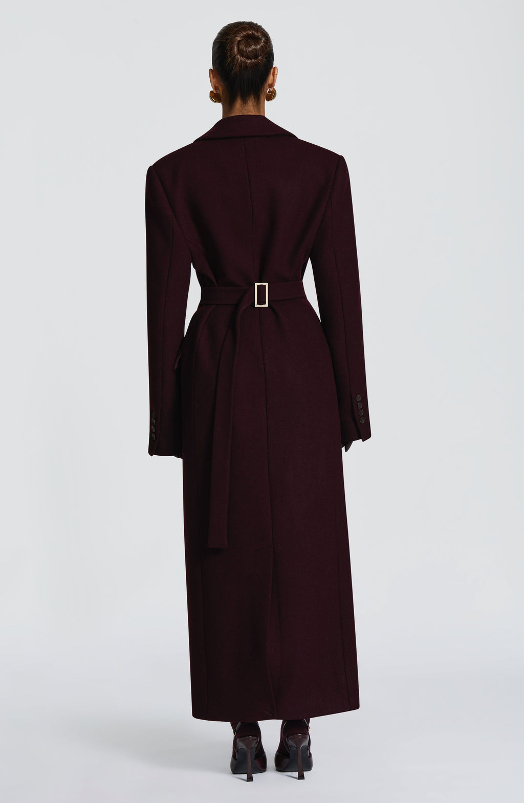 Women's Long Overcoat with Notched Lapel and Tailored Waist - 3