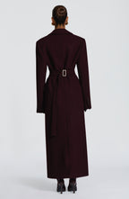 Women's Long Overcoat with Notched Lapel and Tailored Waist - 3