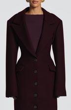 Women's Long Overcoat with Notched Lapel and Tailored Waist - 8