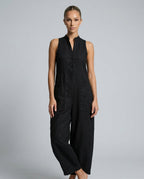 Women's Sleeveless Jumpsuit with Stand Collar and Wide Leg - 4