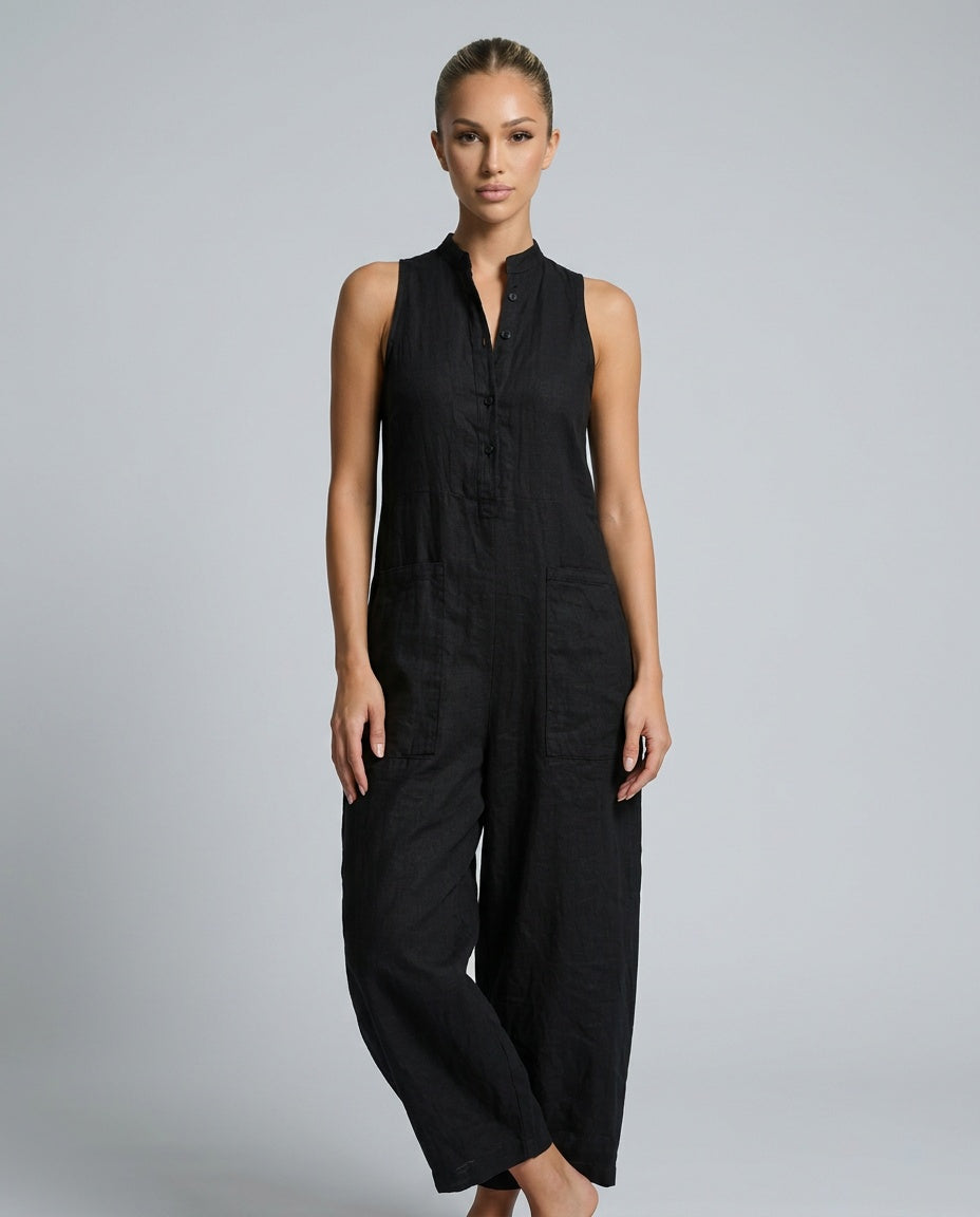 Women's Sleeveless Jumpsuit with Stand Collar and Wide Leg - 4