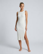 Women's Ribbed Fitted Knit Midi Dress Sleeveless with Side Slit - 2