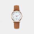 Women's Watch with Slim Strap and Round Case - Brown